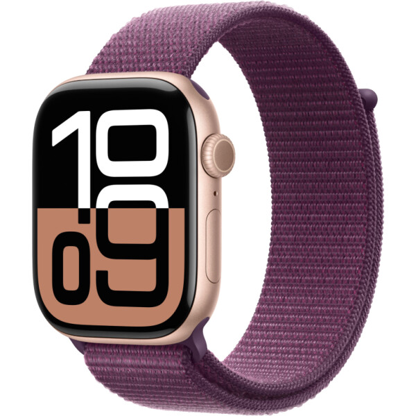 Умные часы Apple Watch Series 10 46 мм MWWV3LW/A (алюминиевый корпус, розовое золото/сливовый, нейлоновый ремешок)