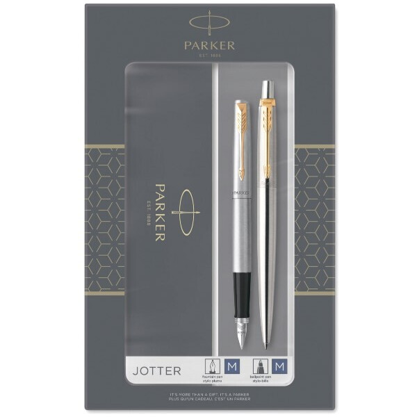 Набор ариковая ручка синяя и перьевая ручка PARKER Jotter Stainless Steel GT (143360)