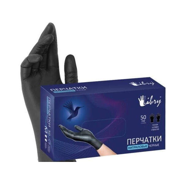 Нитриловые перчатки LIBRY KN004BL (L, 100шт, черный)