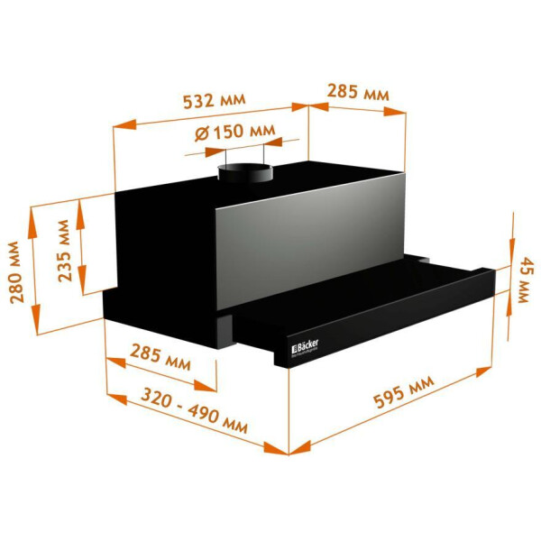 Кухонная вытяжка Backer TH60CL-2F200-BLACK RC Кухонная вытяжка Backer TH60CL-2F200-BLACK RC
