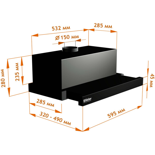 Кухонная вытяжка Backer TH60CL-2F200-BLACK RC Кухонная вытяжка Backer TH60CL-2F200-BLACK RC