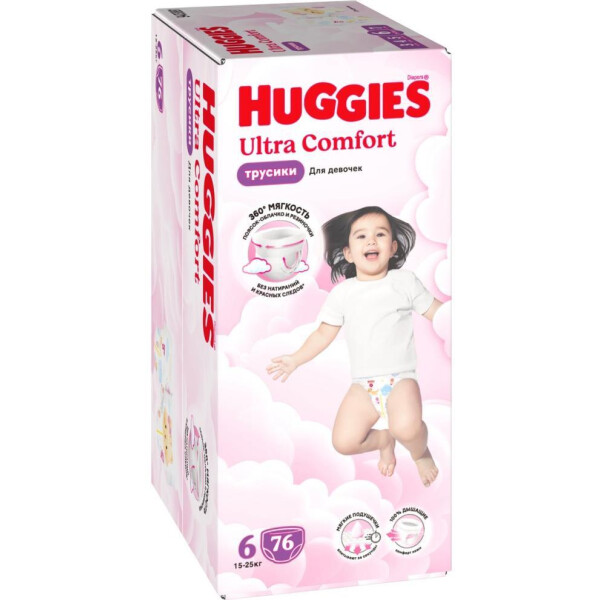 Детские трусики-подгузники Huggies ULTRA COMFORT GIRL Box 6 (15-25кг), 76шт