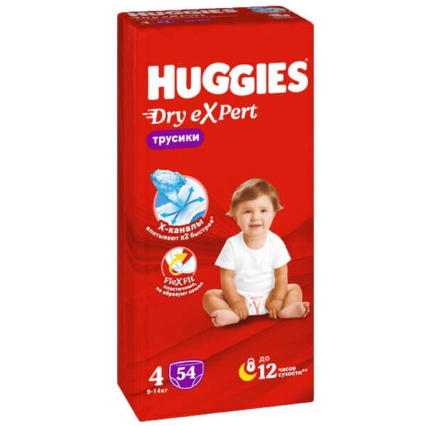 Детские трусики-подгузники Huggies Dry Expert Mega 4 (9-14кг), 54 шт