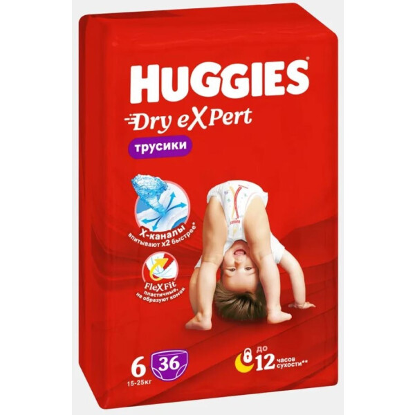 Детские трусики-подгузники Huggies Dry Expert Mega 6 (15-25кг), 36 шт