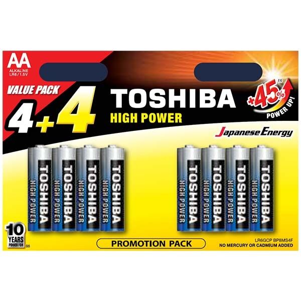 Батарейка TOSHIBA High Power Alkaline LR6GCP BP-8 (4+4)