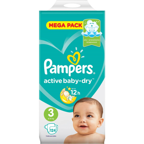 Подгузники PAMPERS Active Baby-Dry Midi (6-10 кг) Малая Мега (124 шт)