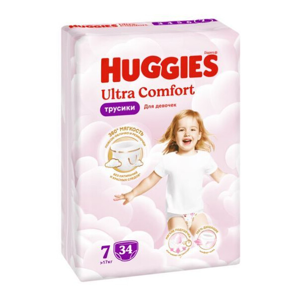 Трусики-подгузники HUGGIES Ultra Comfort Girl Mega 7 (34 шт)