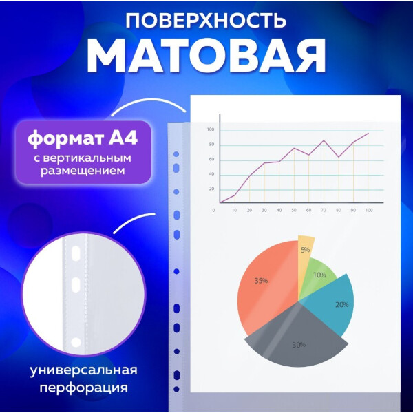 Файлы А4 STANDAR,100 шт, матовые, 40 мкм, BRAUBERG 229660 Файлы А4 STANDAR,100 шт, матовые, 40 мкм, BRAUBERG 229660