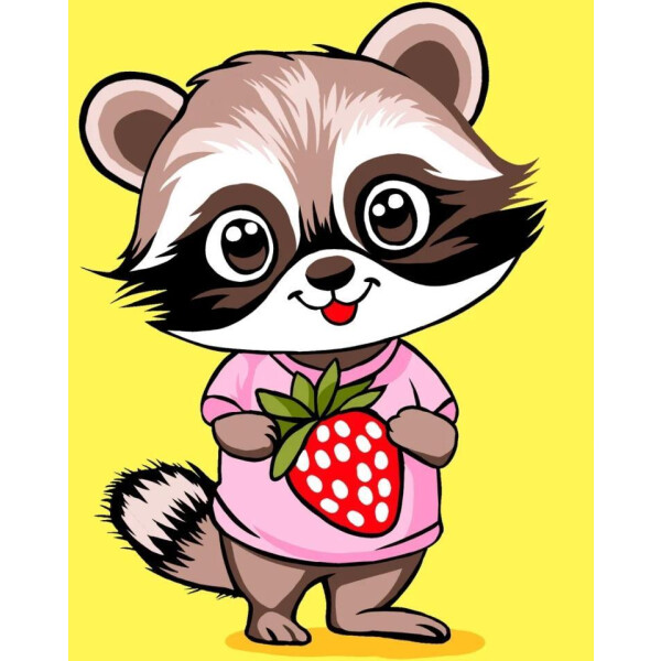 Картина по номерам Wizardi MINI302 "Raccoon with strawberries" 12 цв., 13*16