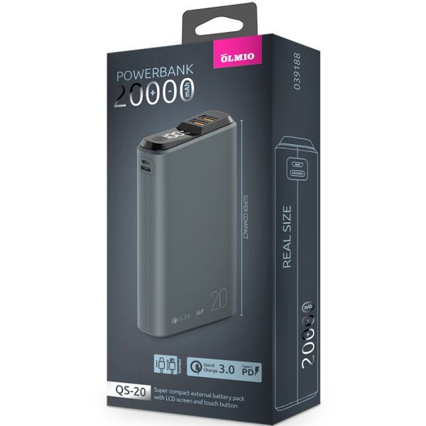 Внешний аккумулятор Olmio QS-20 20000mAh (темно-серый) 039188 Внешний аккумулятор Olmio QS-20 20000mAh (темно-серый) 039188