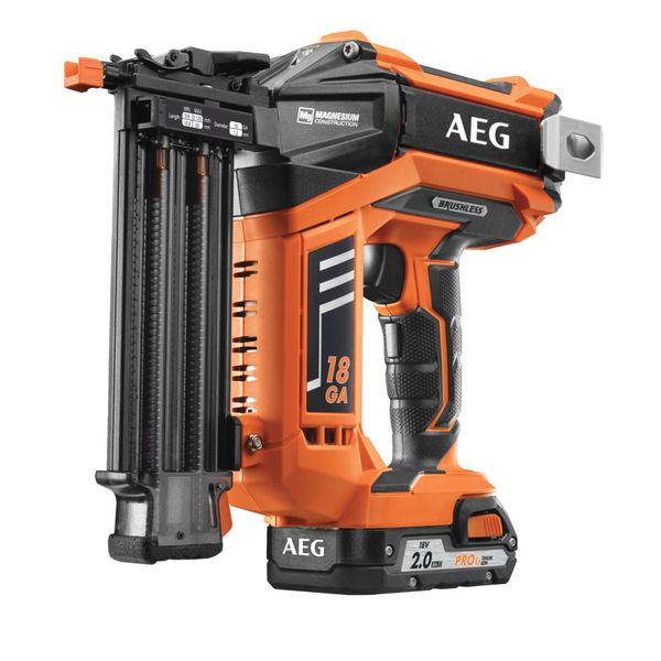 

Пневмоскобо(гвозде)забиватели, степлеры AEG Powertools, Аккумуляторный гвоздезабивной электро-пневматический пистолет AEG Powertools B18N18LI-201C (4935451536)