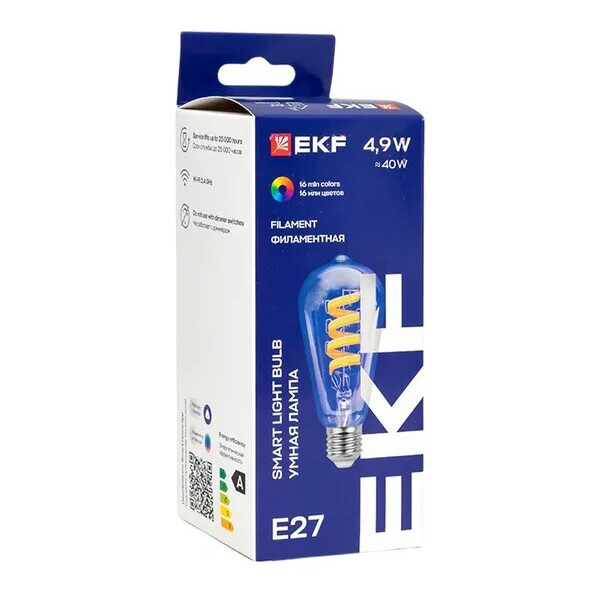 Умная филаментная лампа EKF Connect E27 ST64 RGB Умная филаментная лампа EKF Connect E27 ST64 RGB