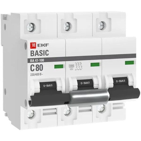 Выключатель автоматический EKF Basic ВА 47-100 3P 80А (C) 10kA