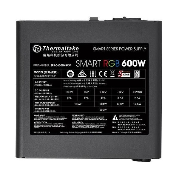 Блок питания Thermaltake Smart RGB 600W PS-SPR-0600NHSAWE-1 Блок питания Thermaltake Smart RGB 600W PS-SPR-0600NHSAWE-1