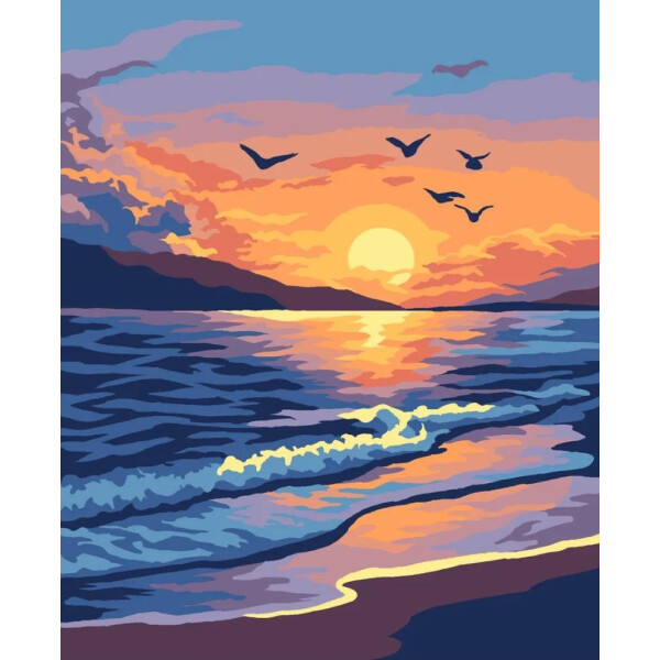 Картина по номерам WIZARDI MINI313 "Sunset at the sea" 12 цв., 13*16