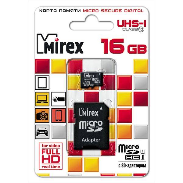 Карта памяти MIREX microSDHC 16GB (13613-ADSUHS16) Карта памяти MIREX microSDHC 16GB (13613-ADSUHS16)