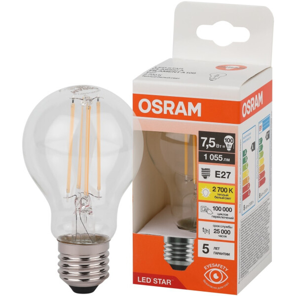 Лампа светодиодная филаментная OSRAM A100 7,5W 3000K E27 Лампа светодиодная филаментная OSRAM A100 7,5W 3000K E27