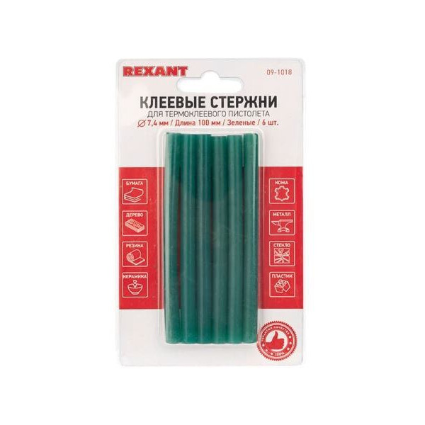 Клеевые стержни Rexant 09-1018 (6 шт, зеленый)