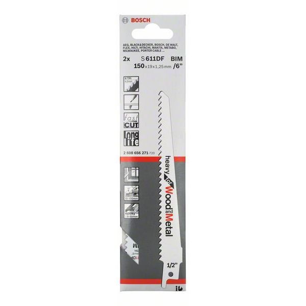 Сабельные пильные полотна Bosch Heavy for Wood and Metal S 611 DF 2.608.656.271 Сабельные пильные полотна Bosch Heavy for Wood and Metal S 611 DF 2.608.656.271