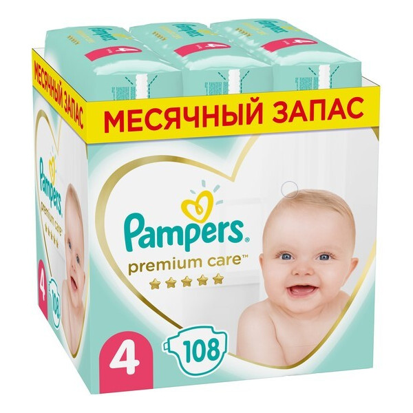 Подгузники PAMPERS Premium Care Maxi (9-14кг) Мега Супер (108 шт.)
