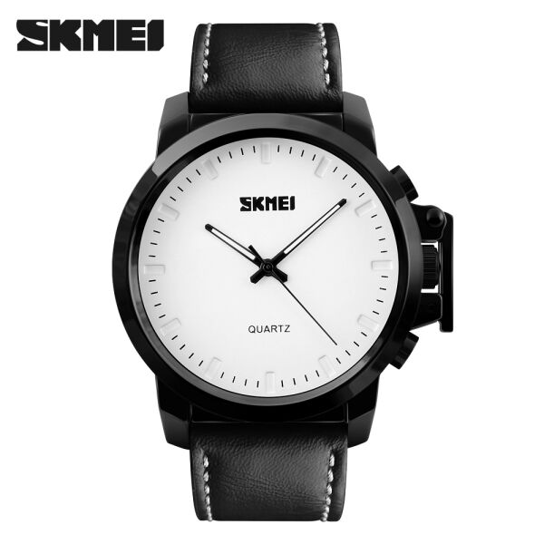 

Часы наручные SKMEI, Наручные часы Skmei 1208 (белый циферблат, черный кожаный ремень)