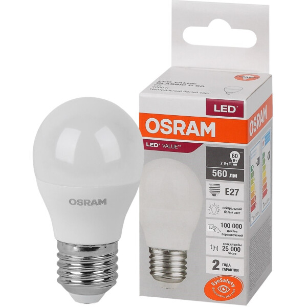 Лампа светодиодная OSRAM P60 7W 4000K Е27 Лампа светодиодная OSRAM P60 7W 4000K Е27