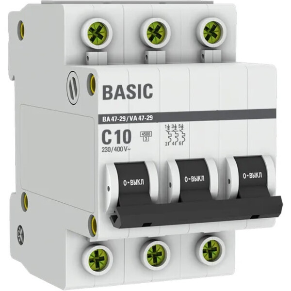 Выключатель автоматический EKF Basic ВА 47-29 3P 10А (C) 4,5кА