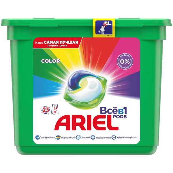 

Средства для стирки ARIEL, Капсулы для стирки Ariel Все в 1 Pods Color 23x23.8 г
