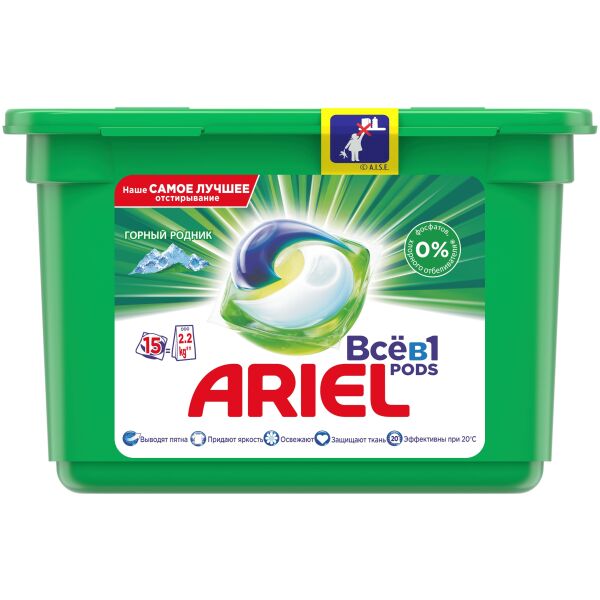 

Средства для стирки ARIEL, Капсулы для стирки Ariel Все в 1 Горный родник 15х25.2 г