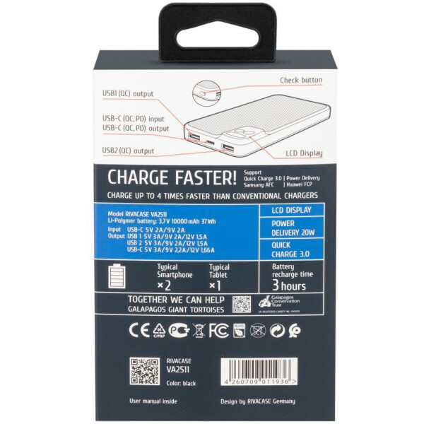 Внешний аккумулятор RIVACASE VA2511 (10 000mAh) Black Внешний аккумулятор RIVACASE VA2511 (10 000mAh) Black