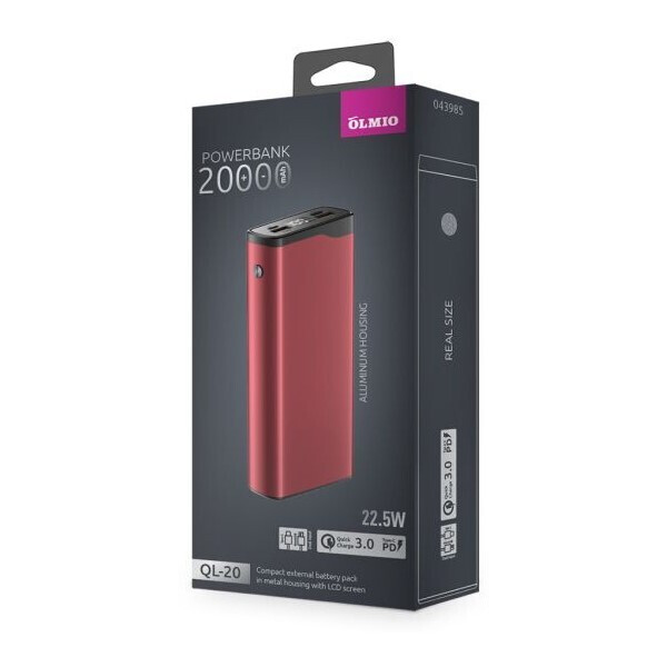 Внешний аккумулятор Olmio QL-20 20000 mAh (красный) Внешний аккумулятор Olmio QL-20 20000 mAh (красный)