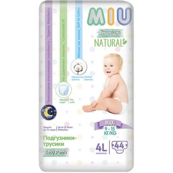 

Детские подгузники MIU, Трусики-подгузники MIU Premium Natural 4L Maxi (44 шт)