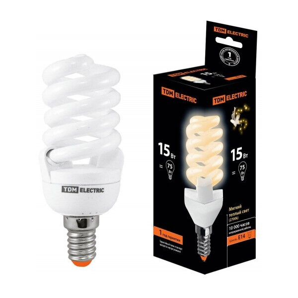 Лампочка TDM Electric КЛЛ-FSТ2-15 Вт-2700 К–Е14 SQ0323-0055