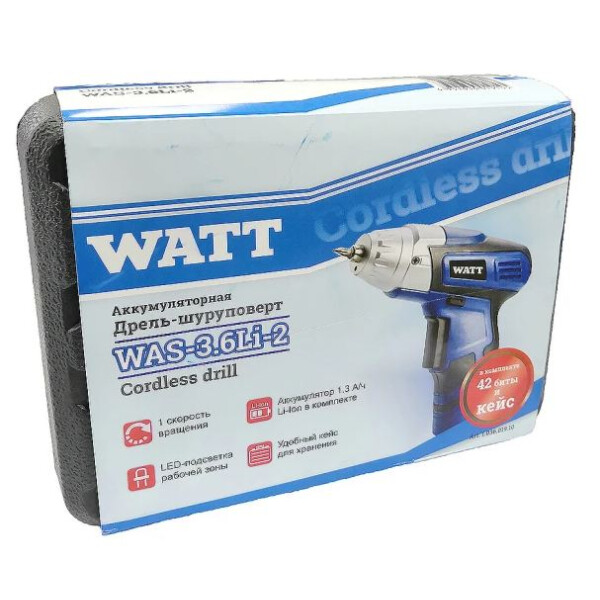 Электроотвертка WATT WAS-3.6 Li-2 (1.036.019.10) с 1-м АКБ, кейс Электроотвертка WATT WAS-3.6 Li-2 (1.036.019.10) с 1-м АКБ, кейс