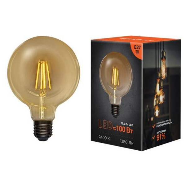 Лампа филаментная REXANT 604-144 LOFT GLOBE A125 11,5Вт 1380Лм 2400K E27 золотистая колба