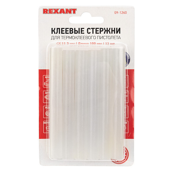 Клеевые стержни Rexant 09-1260 (12 шт, прозрачный светящийся)