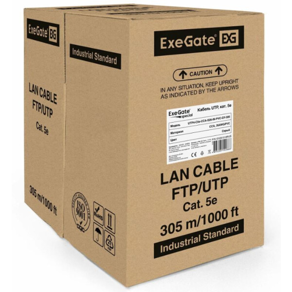 Кабель ExeGate UTP4-C5e-CCA-S26-IN-PVC-GY-305 UTP / EX261518RUS