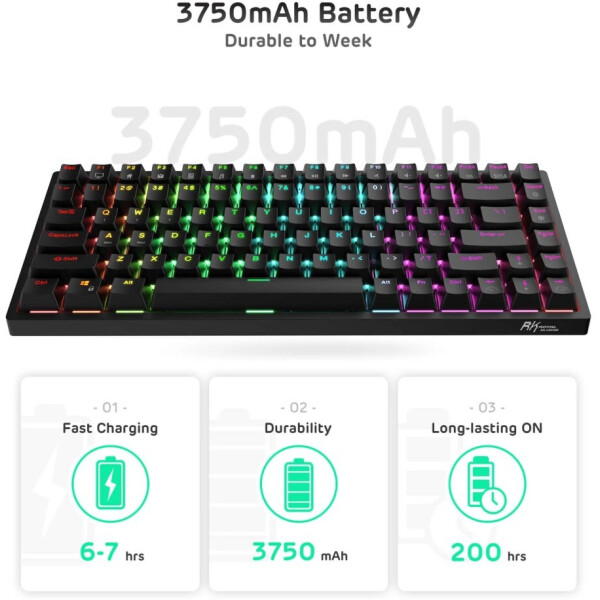 Клавиатура Royal Kludge RK84 RGB (черный, RK Red)