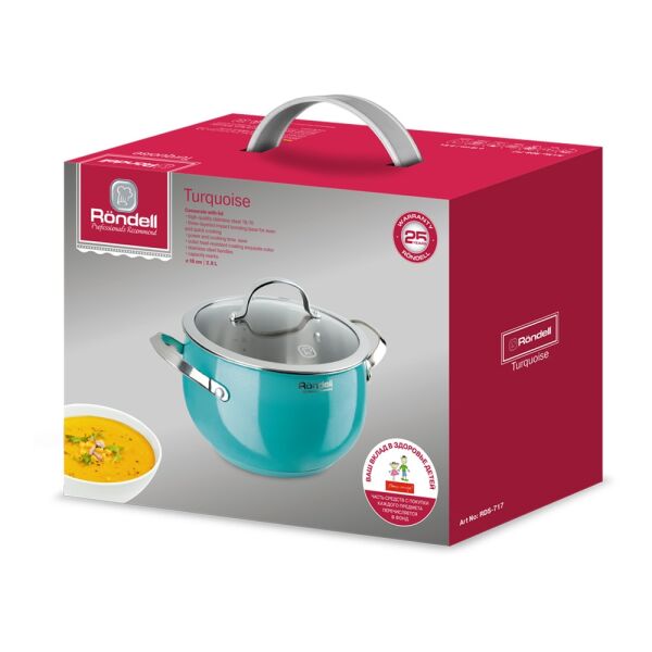 Кастрюля с крышкой Rondell Turquoise 18 см (2,8 л) RDS-717 Кастрюля с крышкой Rondell Turquoise 18 см (2,8 л) RDS-717