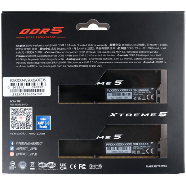 Оперативная память Patriot Viper Xtreme 5 2x24ГБ DDR5 7600 МГц PVX548G76C36K
