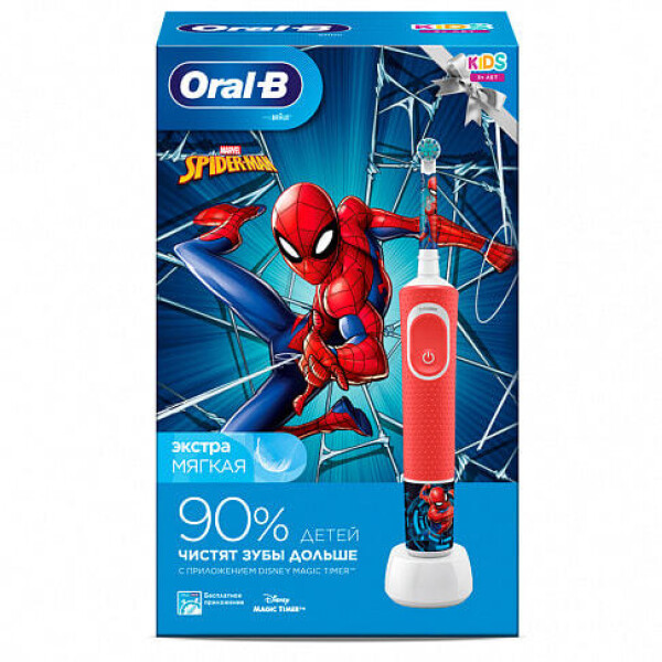 

Зубные щетки и ирригаторы Oral-B, Электрическая зубная щетка Braun Oral-B Kids Spiderman D100.413.2K (картонная упаковка)