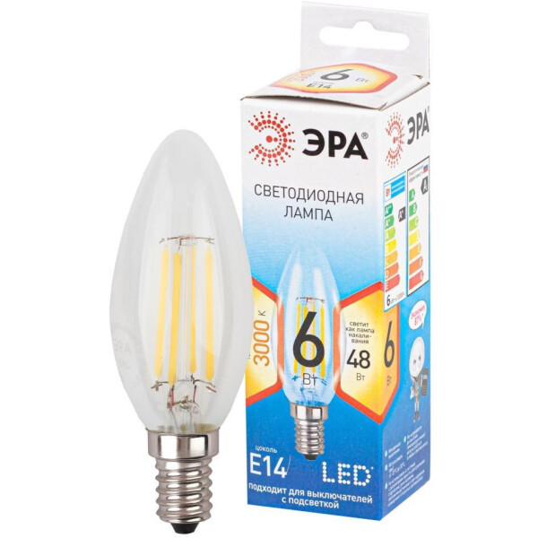 Лампа светодиодная ЭРА QX F-LED-6 Ват-B35-2700K-E14  (арт.B35-7W-827-E14) 10/100