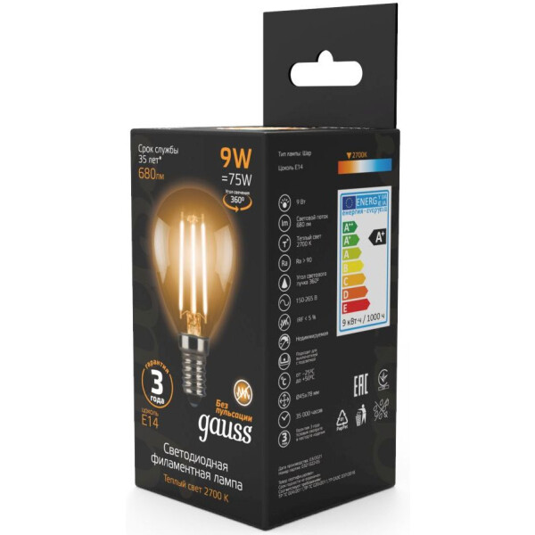 Светодиодная лампочка Gauss Filament Globe E14 9 Вт 2700 К 105801109 (10 шт) Светодиодная лампочка Gauss Filament Globe E14 9 Вт 2700 К 105801109 (10 шт)