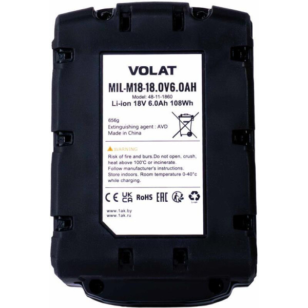Аккумуляторная батарея VOLAT для Milwaukee 18.0V 6.0Ah (Li-ion) MIL-M18 Аккумуляторная батарея VOLAT для Milwaukee 18.0V 6.0Ah (Li-ion) MIL-M18