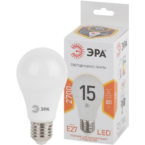 Led a60-15w-827-e27 r Лампочка светодиодная груша (диод, груша, 15вт, тепл, e27) ЭРА