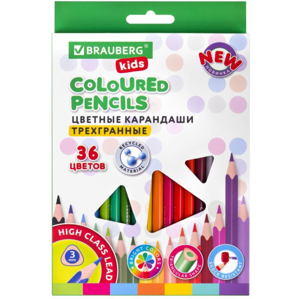 Карандаши цветные утолщенные BRAUBERG KIDS NEW 182003 (36 шт)