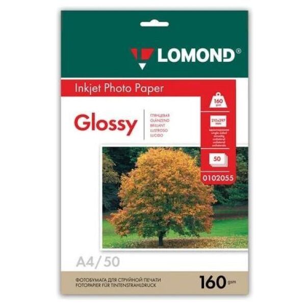 

Фотобумага LOMOND, Фотобумага Lomond Глянцевая A4 160 г/кв.м. 50 листов (0102055)