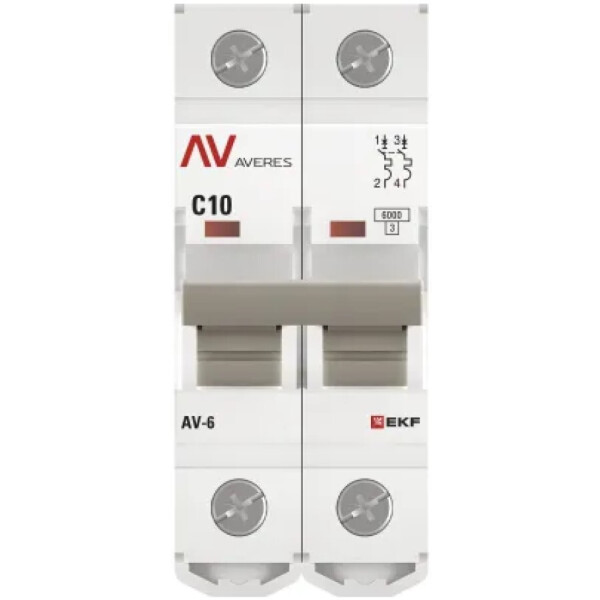 Выключатель автоматический EKF Averes AV-6 2P 10A (C) 6kA Выключатель автоматический EKF Averes AV-6 2P 10A (C) 6kA