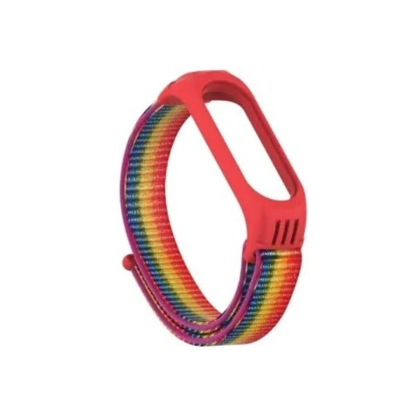 Ремешок Bingo Nylon для Xiaomi Mi Band 5/6 Радуга с красным