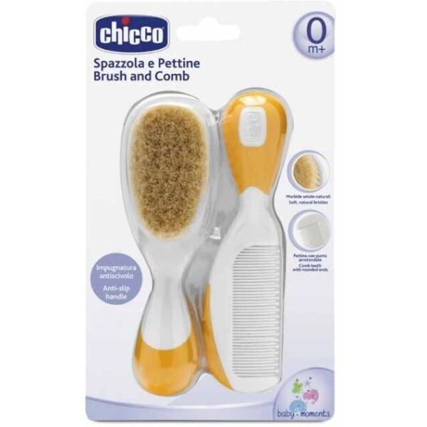 Набор расчесок детский CHICCO Расческа и щётка с натуральными щетинками, 0 мес+ 340728952 (оранжевый)